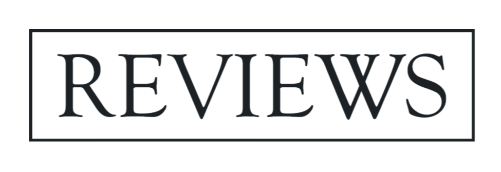 The logo of Reviews on a black background.